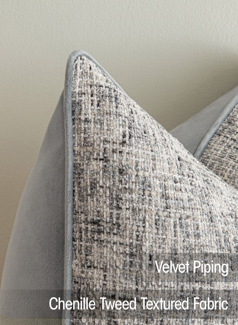 a moment Grey Reversible Pillow Covers 2 Pack - Farhouse Chenille Throw Pillows, Neutral Textured Decorative Throw Pillow Covers with Border for Couch Sofa Bed (45x45 CM, No Insert) - Image 2